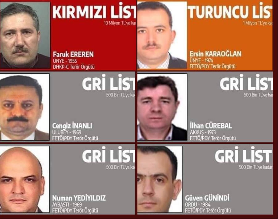 6 ORDULU TERÖRİST ARANANLAR LİSTESİNDE